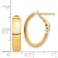14k High Polished 5mm Omega Back Oval Hoop Earrings-PRE956