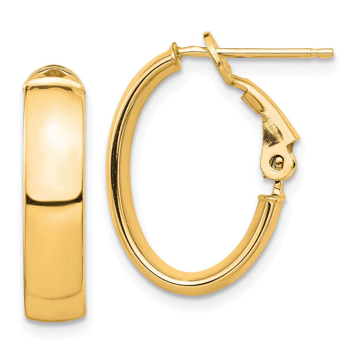 14k High Polished 5mm Omega Back Oval Hoop Earrings-PRE956