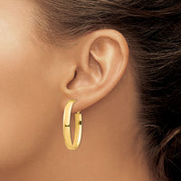 14k High Polished 5mm Oval Omega Back Hoop Earrings-PRE958