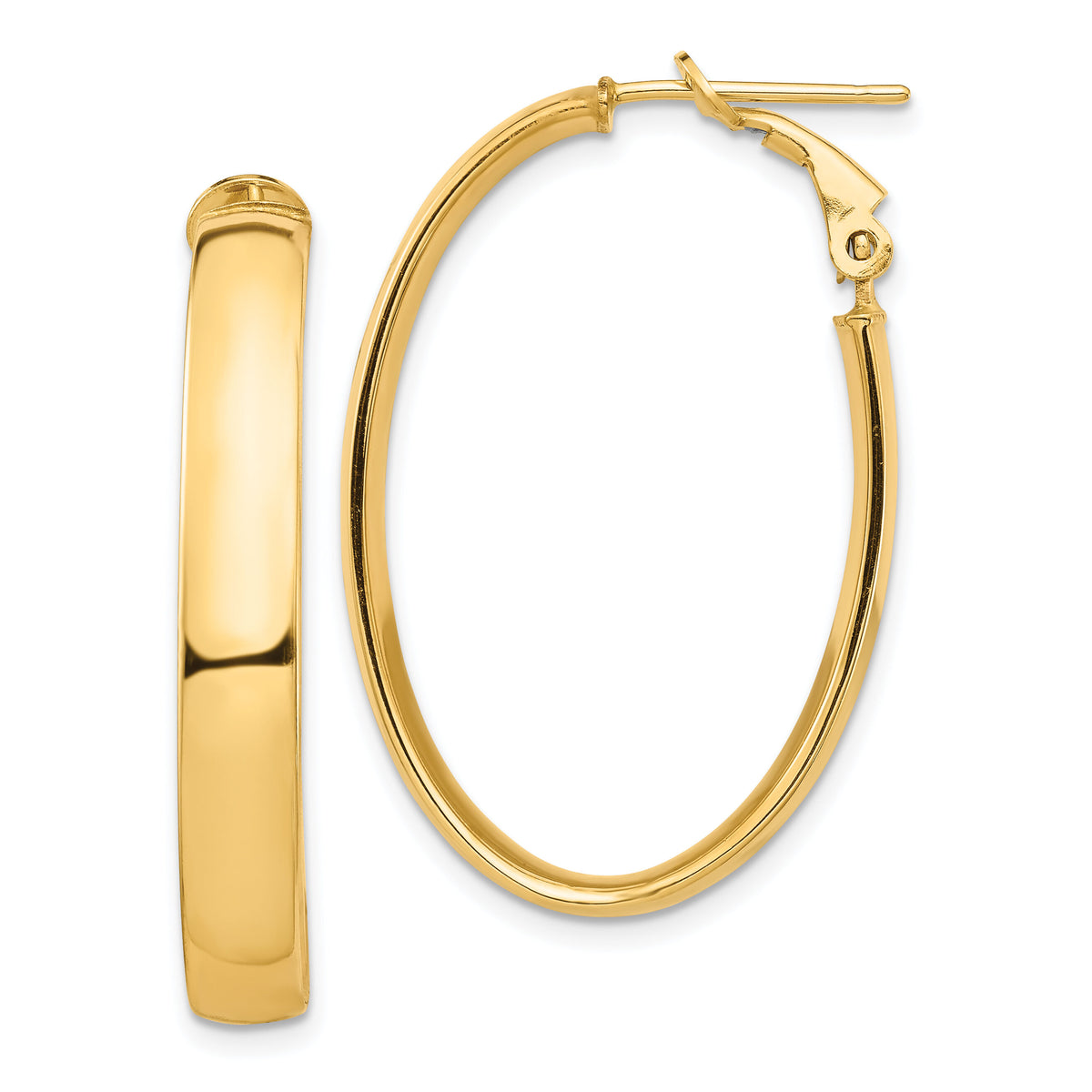 14k High Polished 5mm Oval Omega Back Hoop Earrings-PRE958