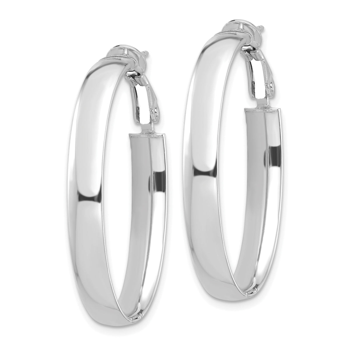 14k White Gold High Polished 5mm Oval Omega Back Hoop Earrings-PRE958W