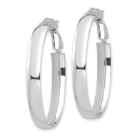 14k White Gold High Polished 5mm Oval Omega Back Hoop Earrings-PRE958W