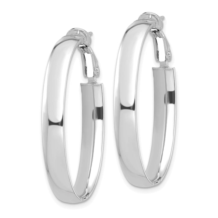 14k White Gold High Polished 5mm Oval Omega Back Hoop Earrings-PRE958W