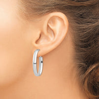 14k White Gold High Polished 5mm Oval Omega Back Hoop Earrings-PRE958W
