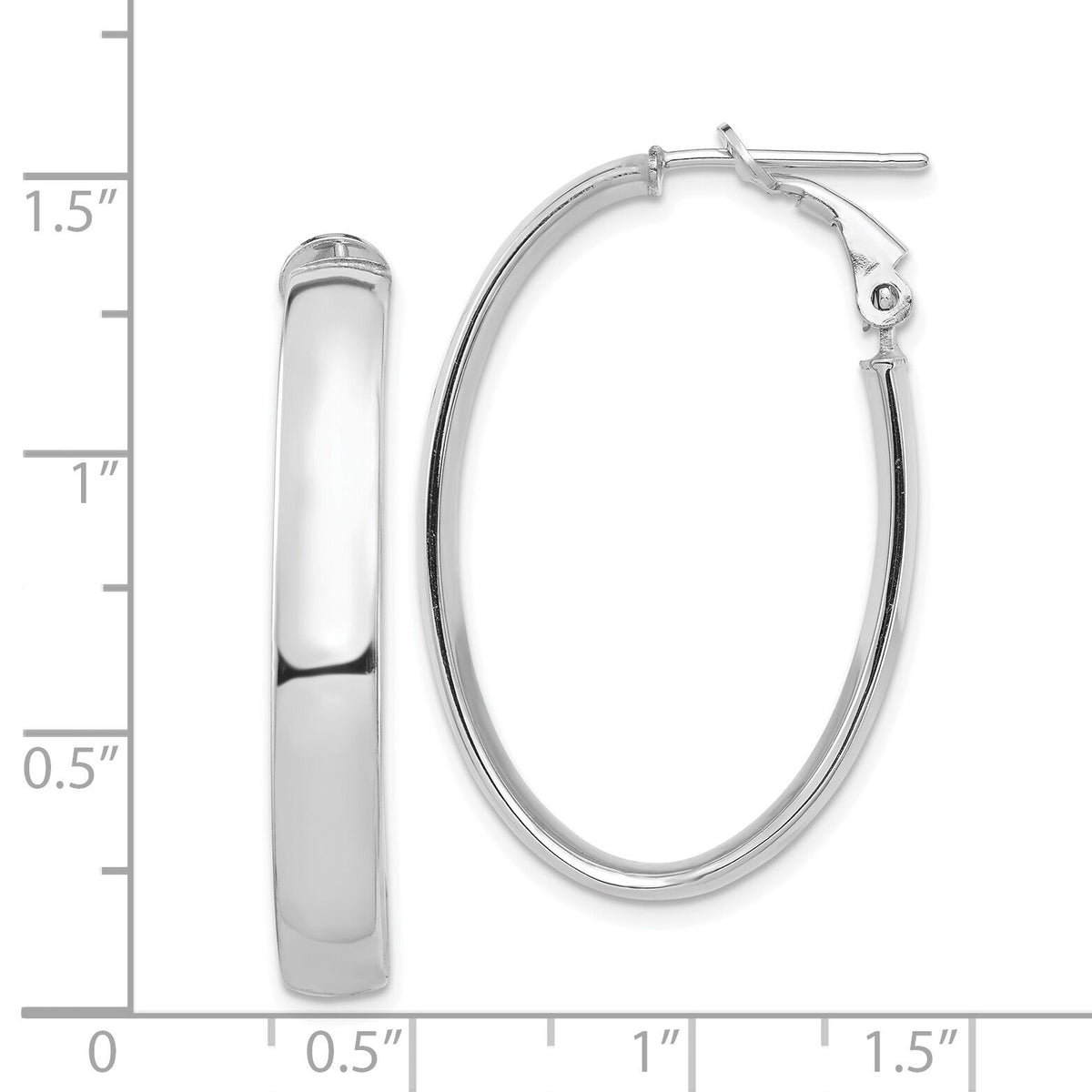 14k White Gold High Polished 5mm Oval Omega Back Hoop Earrings-PRE958W