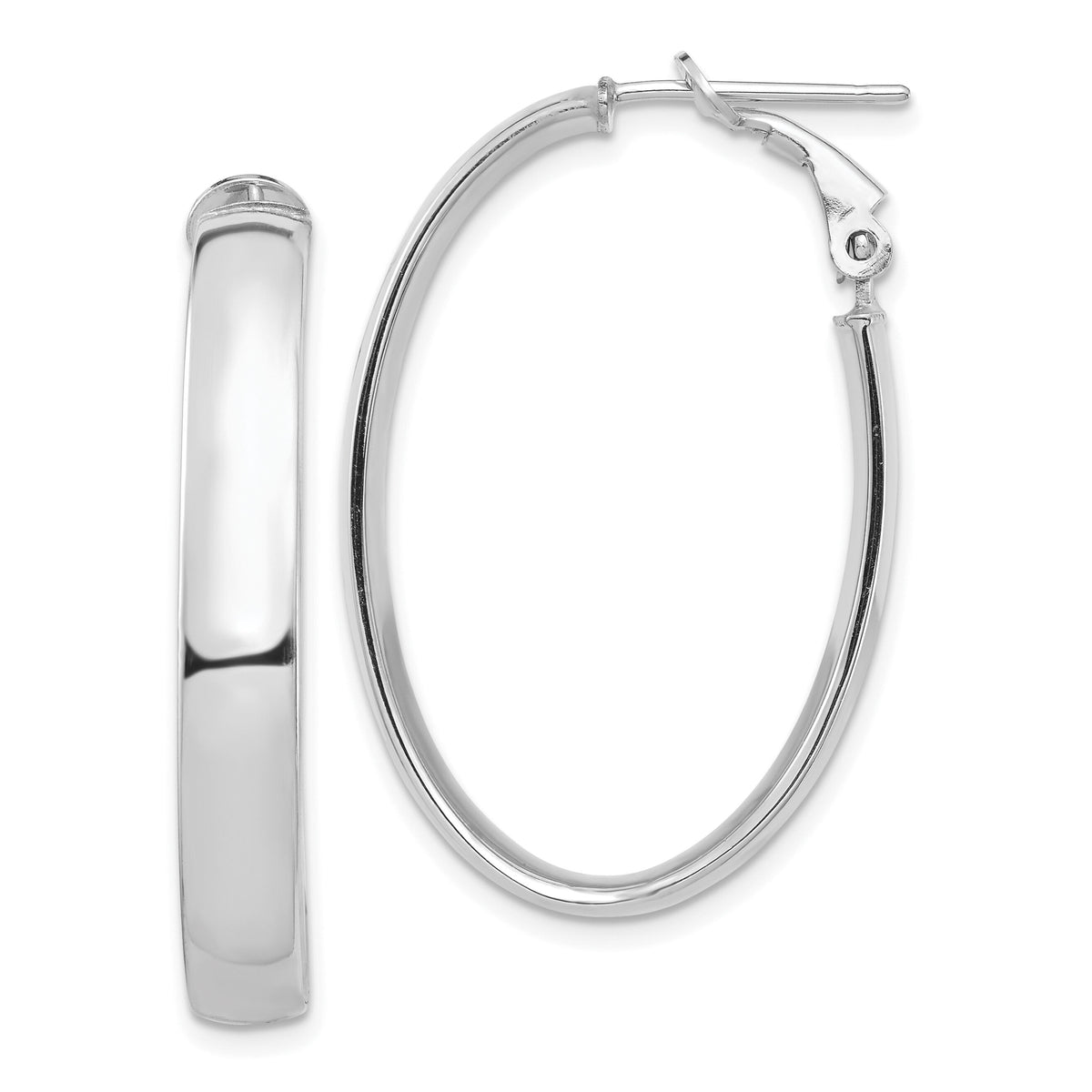 14k White Gold High Polished 5mm Oval Omega Back Hoop Earrings-PRE958W