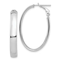 14k White Gold High Polished 5mm Oval Omega Back Hoop Earrings-PRE958W