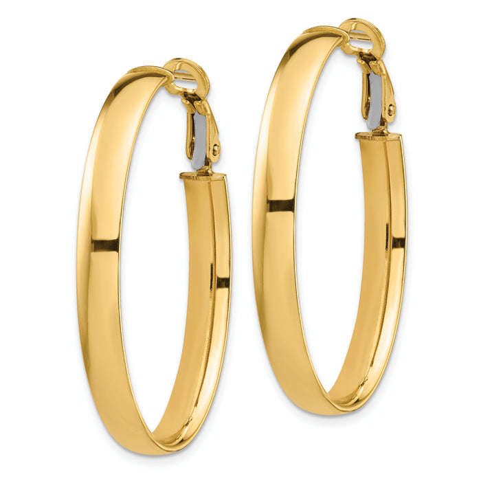 14k High Polished 5mm Omega Back Oval Hoop Earrings-PRE959