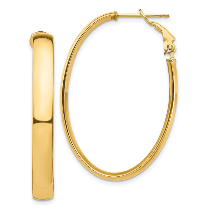 14k High Polished 5mm Omega Back Oval Hoop Earrings-PRE959