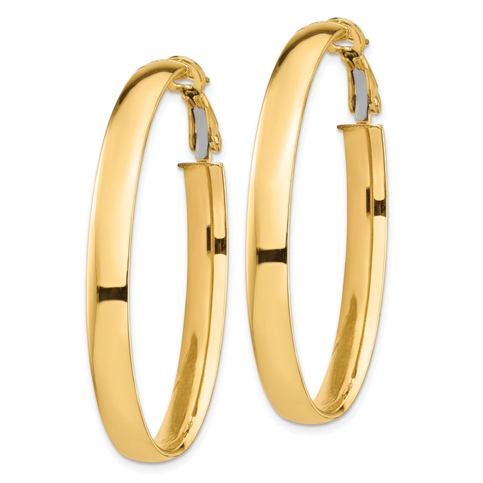 14k High Polished 5mm Oval Omega Back Hoop Earrings-PRE960