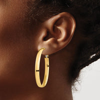 14k High Polished 5mm Oval Omega Back Hoop Earrings-PRE960