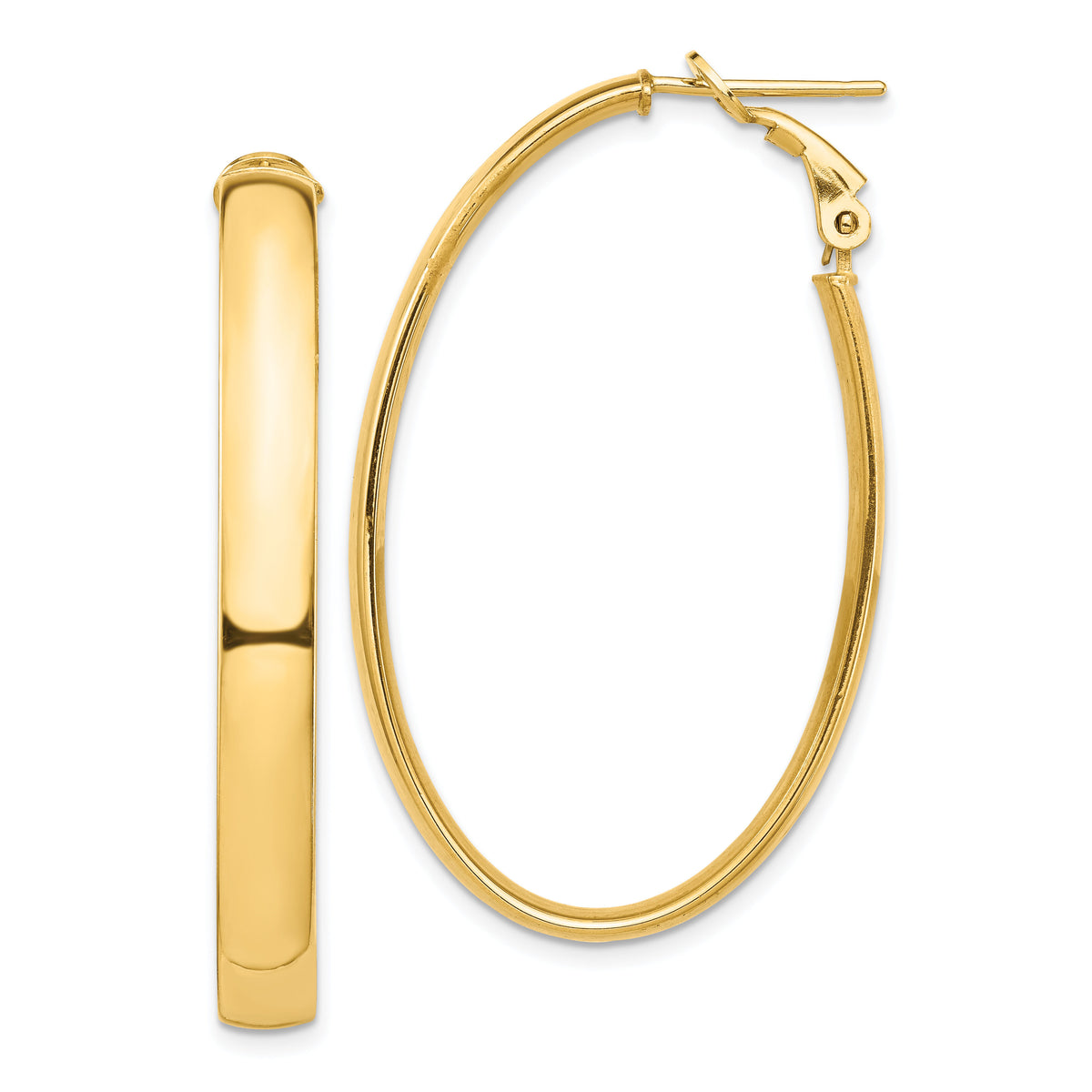 14k High Polished 5mm Oval Omega Back Hoop Earrings-PRE960