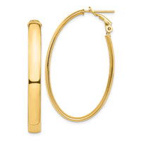14k High Polished 5mm Oval Omega Back Hoop Earrings-PRE960