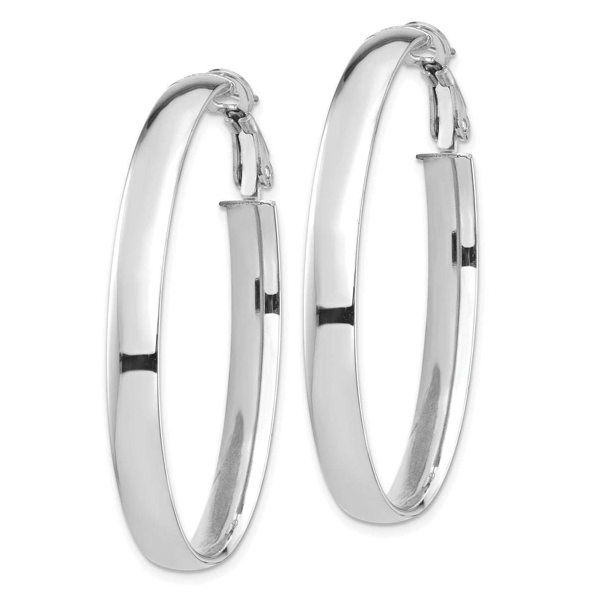 14k White Gold High Polished 5mm Omega Back Oval Hoop Earrings-PRE960W