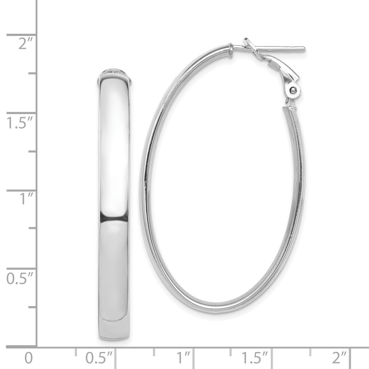 14k White Gold High Polished 5mm Omega Back Oval Hoop Earrings-PRE960W
