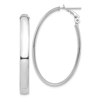 14k White Gold High Polished 5mm Omega Back Oval Hoop Earrings-PRE960W
