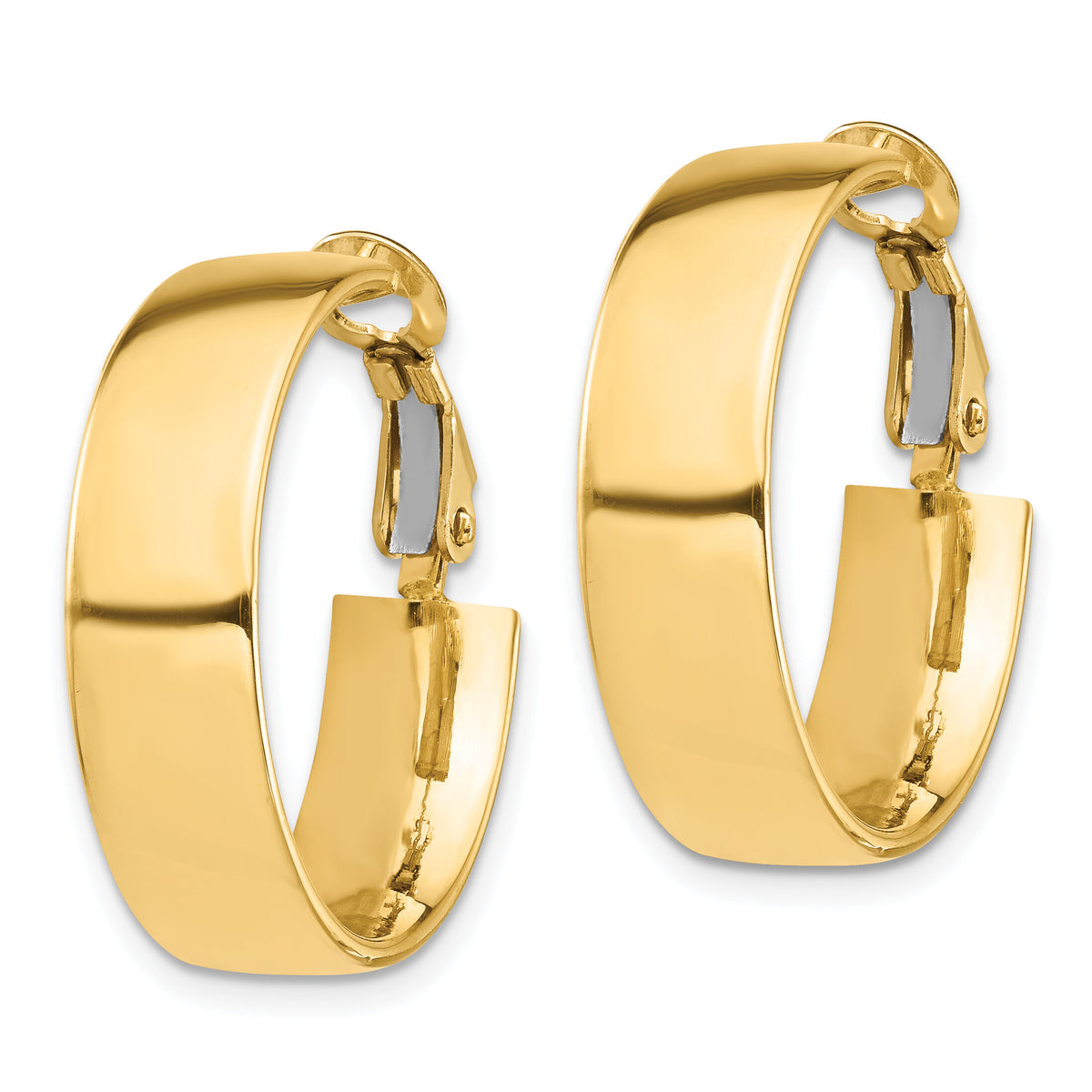 14k High Polished 7mm Omega Back Hoop Earrings-PRE961