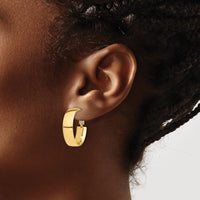 14k High Polished 7mm Omega Back Hoop Earrings-PRE961