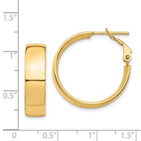 14k High Polished 7mm Omega Back Hoop Earrings-PRE961