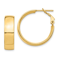 14k High Polished 7mm Omega Back Hoop Earrings-PRE961