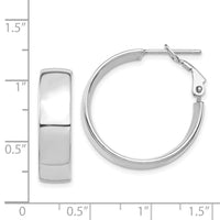 14k White Gold High Polished 7mm Omega Back Hoop Earrings-PRE961W