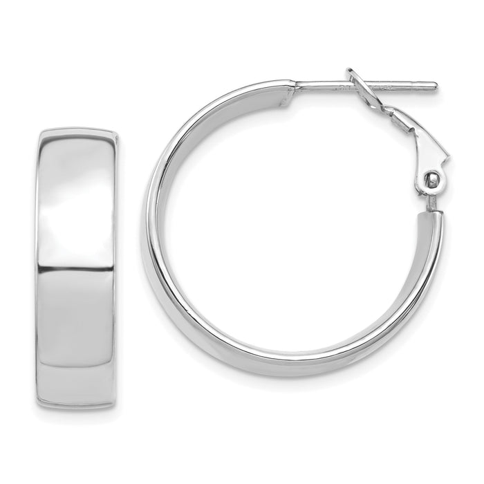 14k White Gold High Polished 7mm Omega Back Hoop Earrings-PRE961W