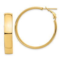 14k High Polished 7mm Omega Back Hoop Earrings-PRE963