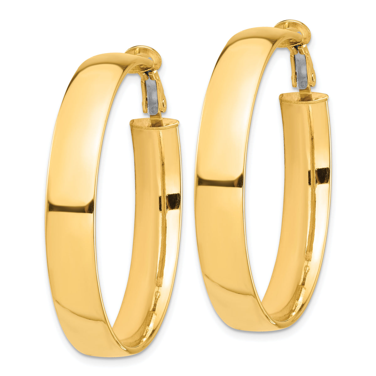 14k High Polished 7mm Omega Back Hoop Earrings-PRE964