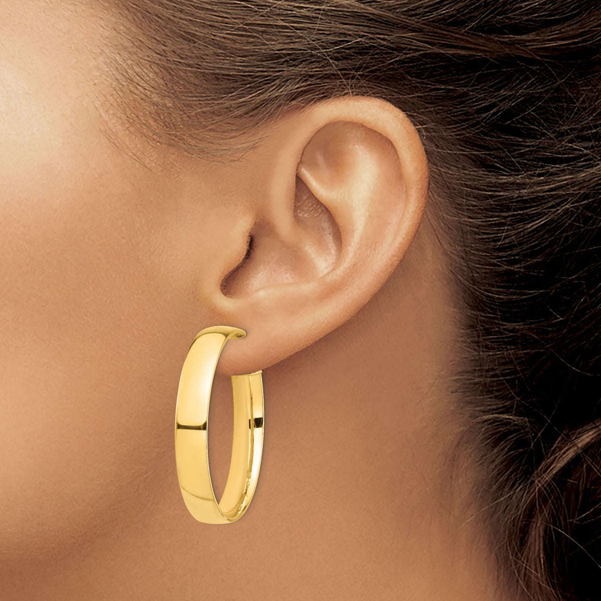 14k High Polished 7mm Omega Back Hoop Earrings-PRE964