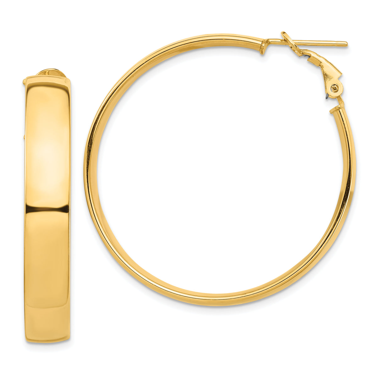 14k High Polished 7mm Omega Back Hoop Earrings-PRE964