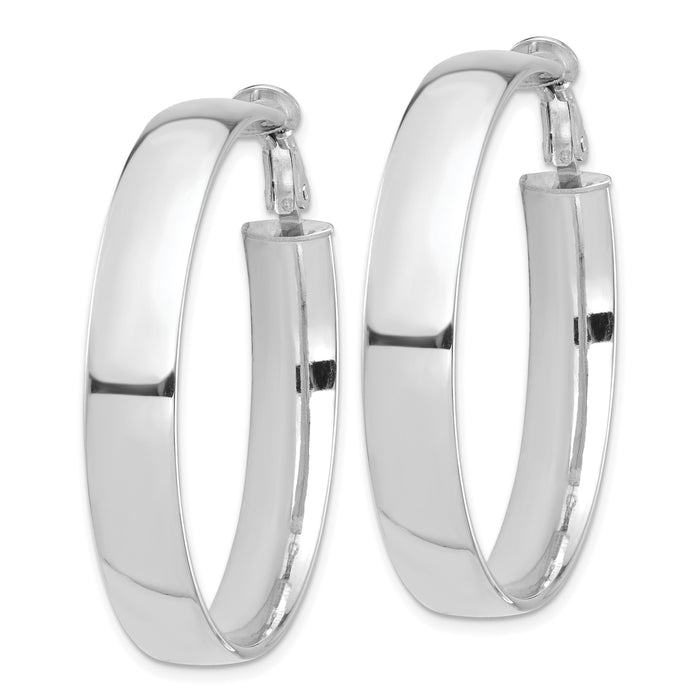 14k White Gold High Polished 7mm Omega Back Hoop Earrings-PRE964W