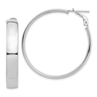 14k White Gold High Polished 7mm Omega Back Hoop Earrings-PRE964W