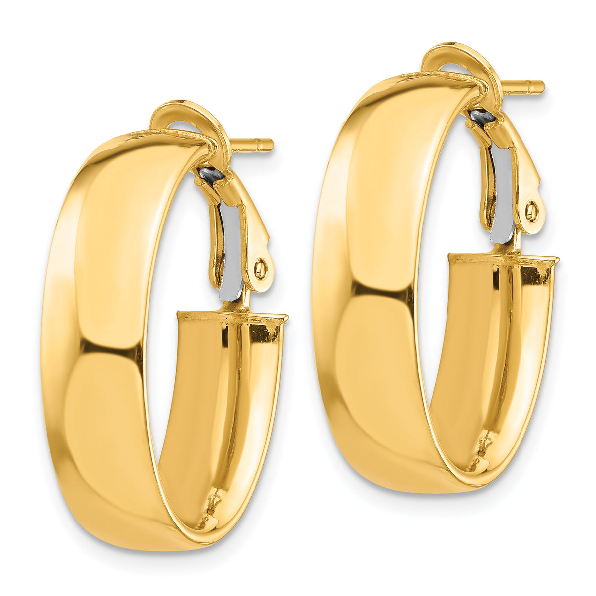 14k High Polished 7mm Omega Back Oval Hoop Earrings-PRE965