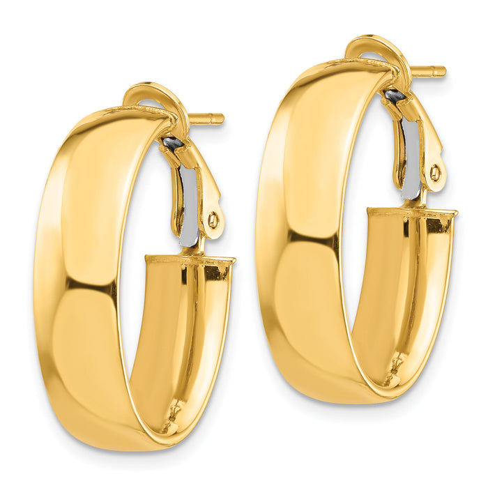 14k High Polished 7mm Omega Back Oval Hoop Earrings-PRE965