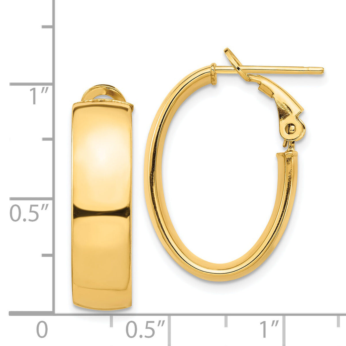 14k High Polished 7mm Omega Back Oval Hoop Earrings-PRE965
