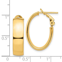 14k High Polished 7mm Omega Back Oval Hoop Earrings-PRE965