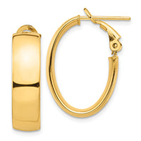 14k High Polished 7mm Omega Back Oval Hoop Earrings-PRE965