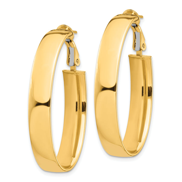 14k High Polished 7mm Omega Back Oval Hoop Earrings-PRE967