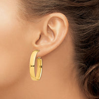 14k High Polished 7mm Omega Back Oval Hoop Earrings-PRE967
