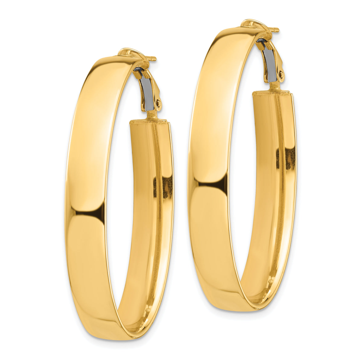 14k High Polished 7mm Omega Back Oval Hoop Earrings-PRE968