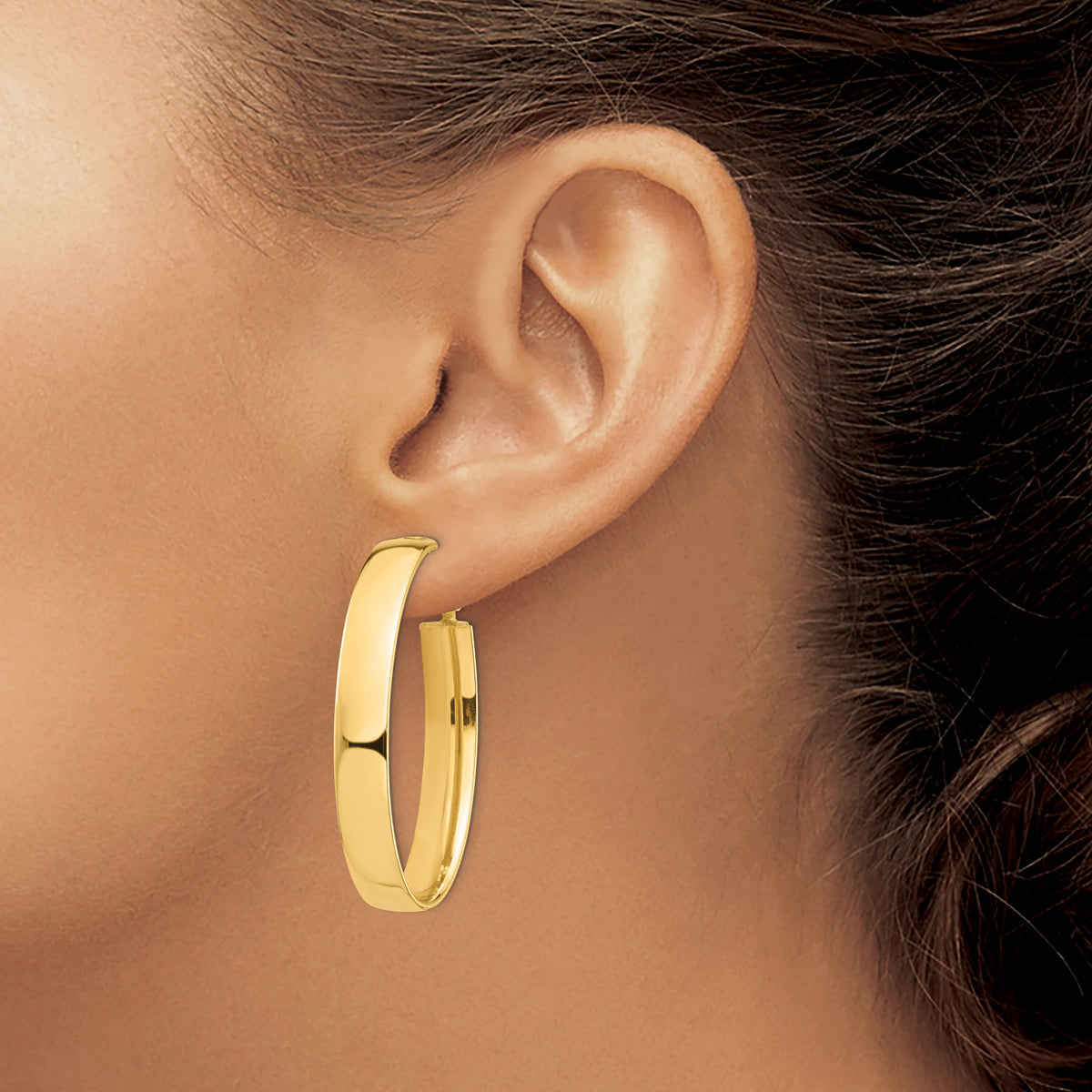 14k High Polished 7mm Omega Back Oval Hoop Earrings-PRE968