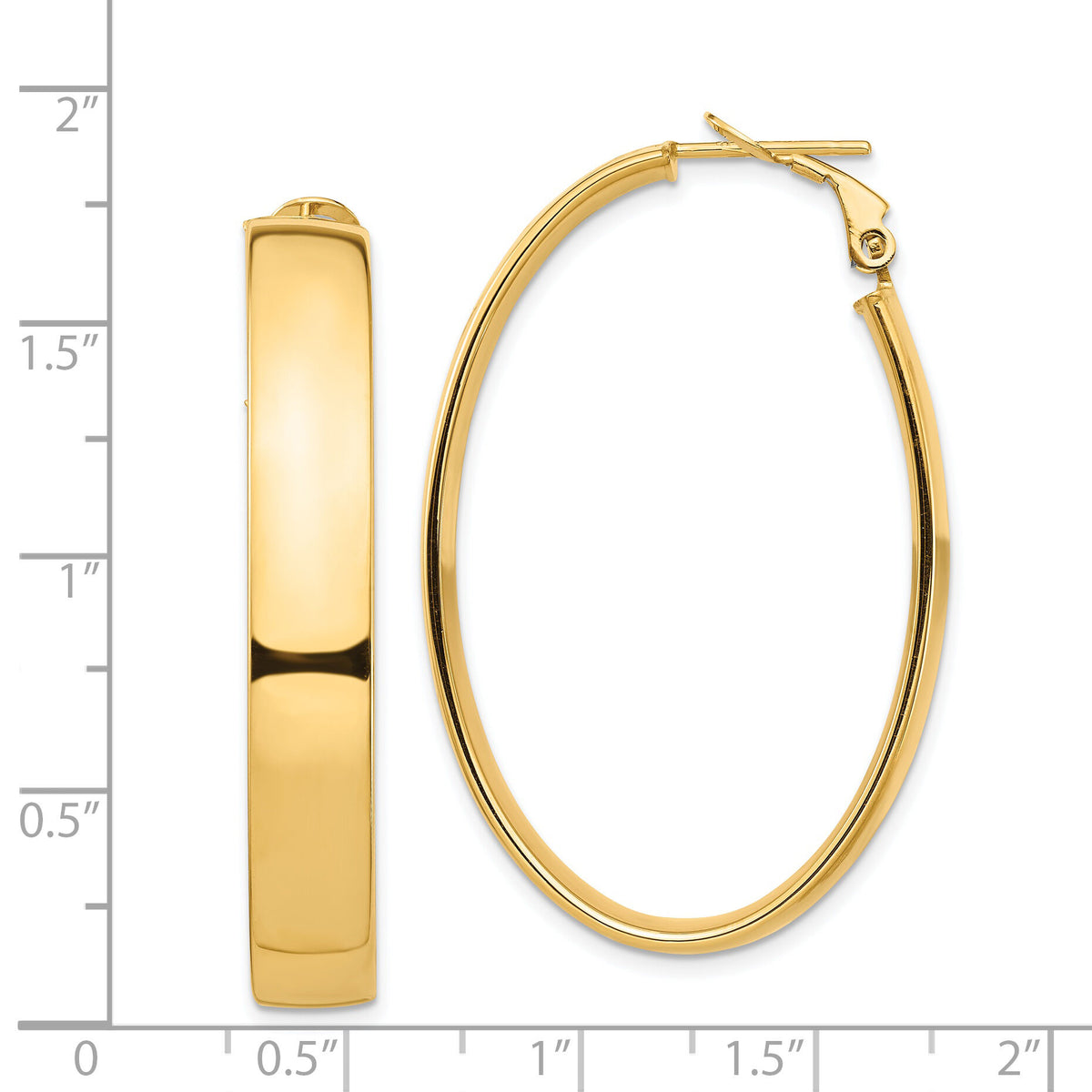 14k High Polished 7mm Omega Back Oval Hoop Earrings-PRE968