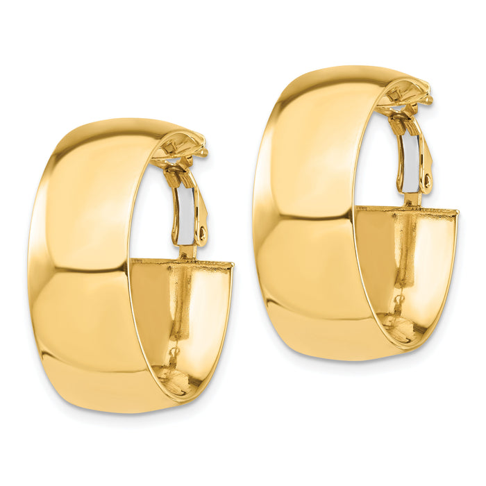 14k High Polished 10mm Omega Back Hoop Earrings-PRE969