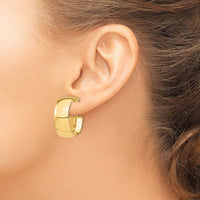 14k High Polished 10mm Omega Back Hoop Earrings-PRE969