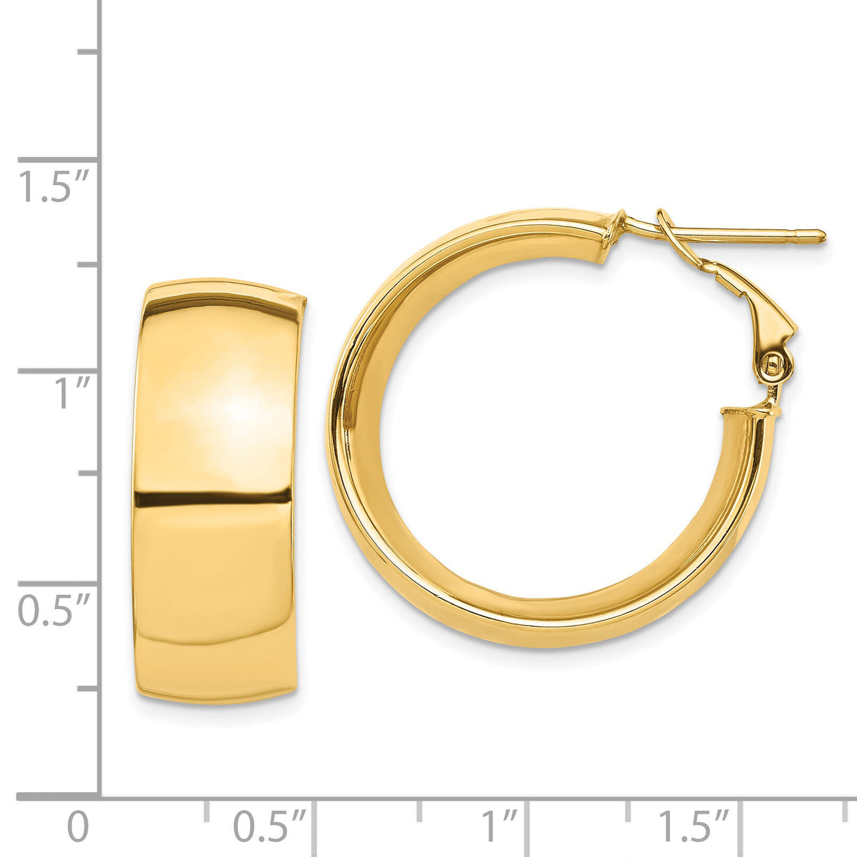 14k High Polished 10mm Omega Back Hoop Earrings-PRE969