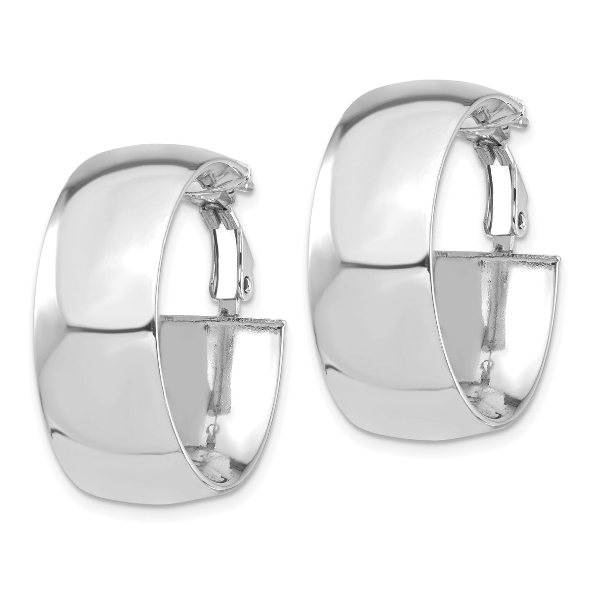 14k White Gold High Polished 10mm Omega Back Hoop Earrings-PRE969W