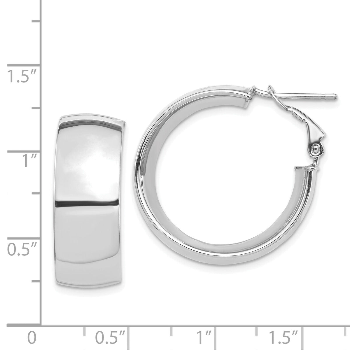 14k White Gold High Polished 10mm Omega Back Hoop Earrings-PRE969W