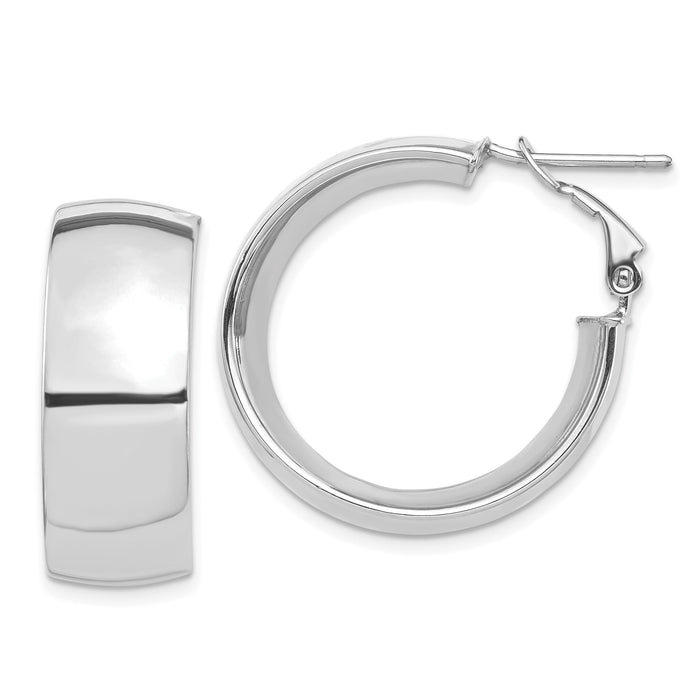 14k White Gold High Polished 10mm Omega Back Hoop Earrings-PRE969W