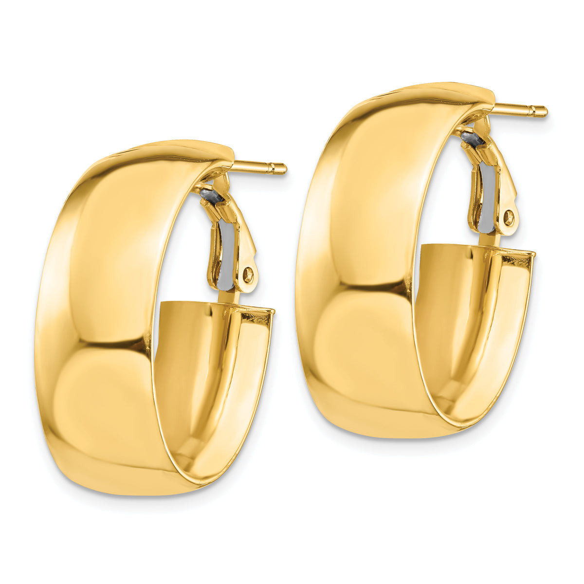14k High Polished 10mm Omega Back Oval Hoop Earrings-PRE972