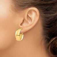 14k High Polished 10mm Omega Back Oval Hoop Earrings-PRE972